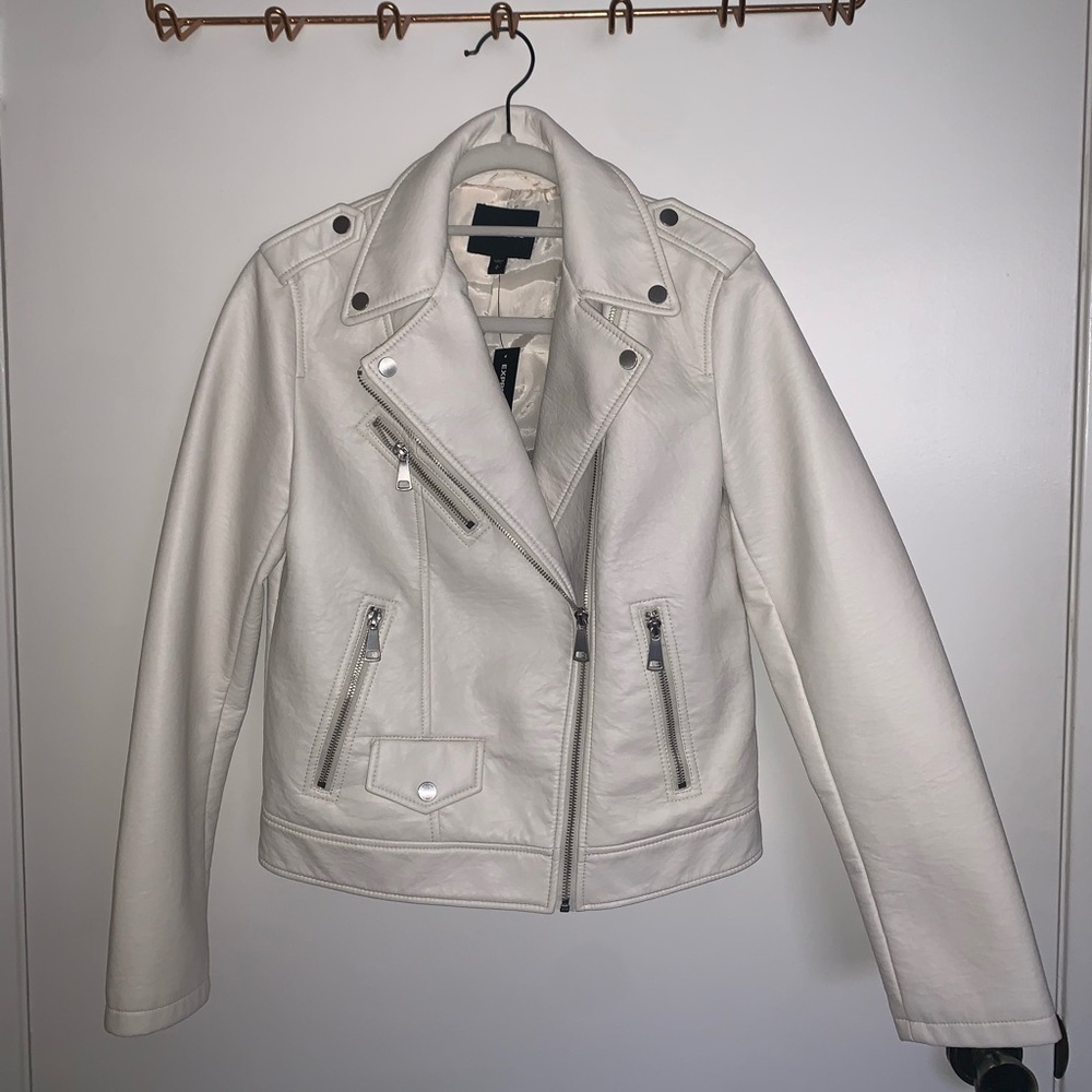 Express Ivory Faux Leather Moto Jacket